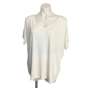 Double Zero | Womens Cream Slightly V Neck Short Sleeve Top | Size: L